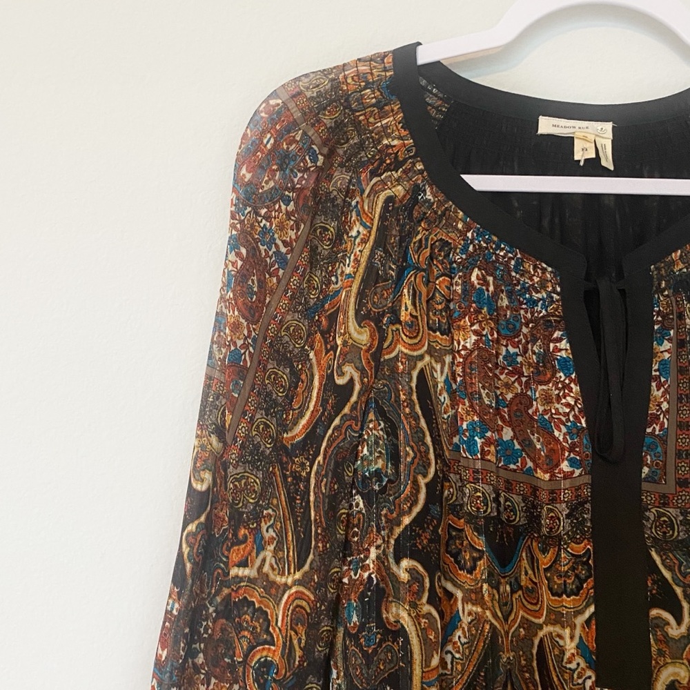 Anthropologie Blouse Meadow Rue Marya Paisley Print Peasant Top Boho Fall Sz XS - Picture 8 of 14